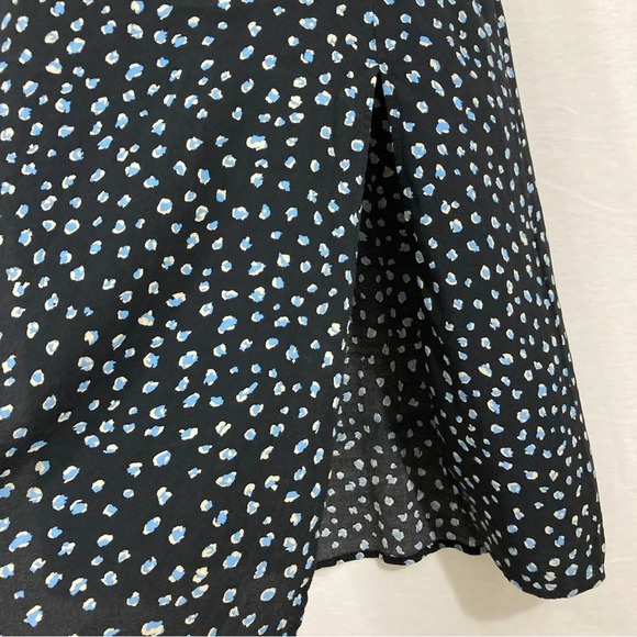 Sanctuary Blue Black Polka Dot Front Slit V-Neck Midi Dress Medium - Picture 3 of 13